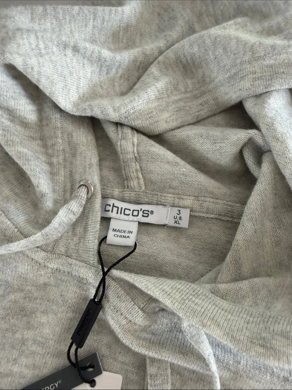 Chico's Light Gray Hoodie with Sparkle Stud Sleeve Detail Zenergy Luxe